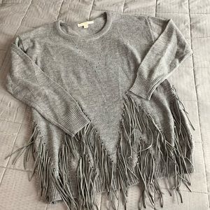 Boston Proper Gray Fringed Sweater Sz Med